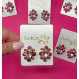 NEW GOLDEN LILY women's statement stud earrings in dark pink/light pink